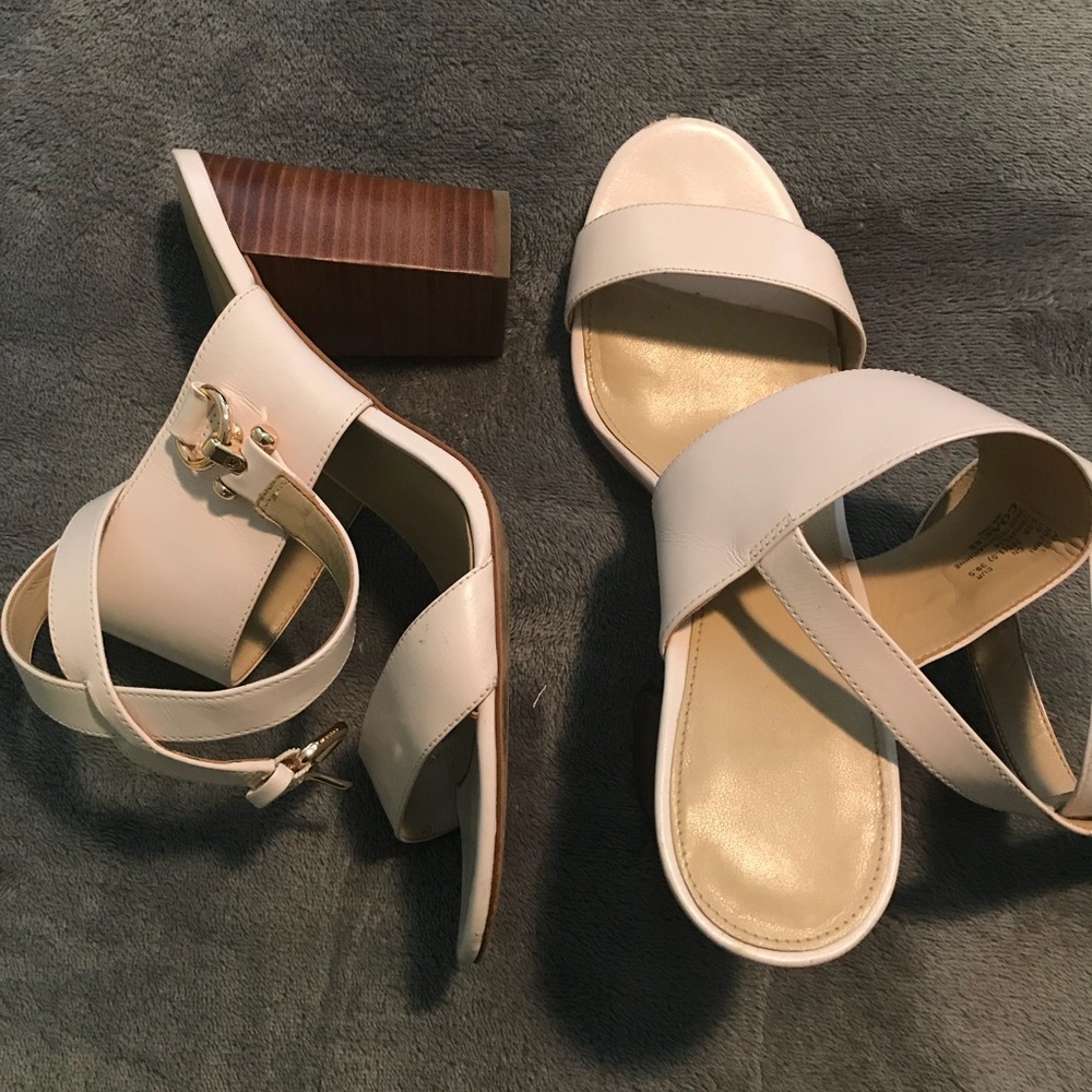 Blush pink Coach designer stacked heels